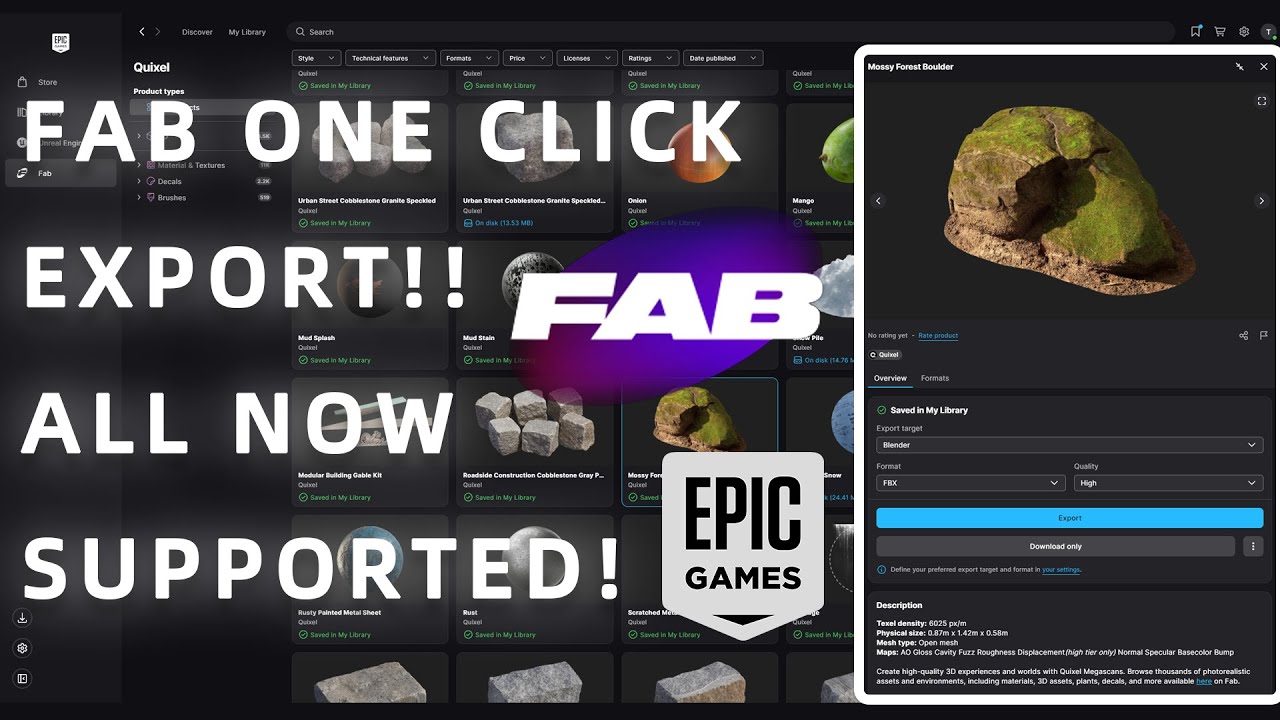 FAB in Launcher ONE CLICK EXPORT!! ALL CG Tools SUPPORTED (Blender, Unreal, C4D, Maya, Max, Unity)