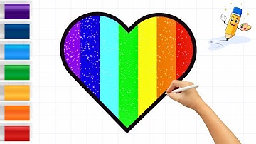 Rainbow Heart Glitter Color | How to Draw Heart | Learn Shapes, Colors For Toddlers and kids