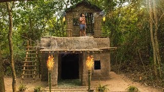 Amazing Clever Bushman Building Beautiful Wooden Villa House On Top Roof King Mansion