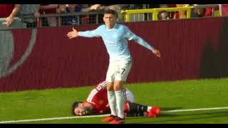 Phil Foden Sent Off with Straight Red Card for Kick Foul on Bruno Fernandes | Phil Foden kick foul 