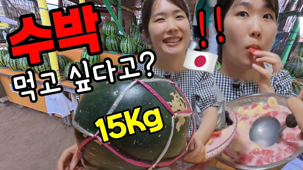 인생 첫 수박화채를 맛본 일본인아내의 반응 (feat.15kg 왕건이 일본 수박)