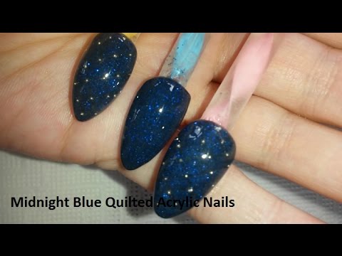 Almond Shaped Midnight Blue Quilted Acrylic Nails + DIY ...