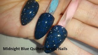 Almond Shaped Midnight Blue Quilted Acrylic Nails + DIY Barry M Dazzle Dust Acrylic Powder