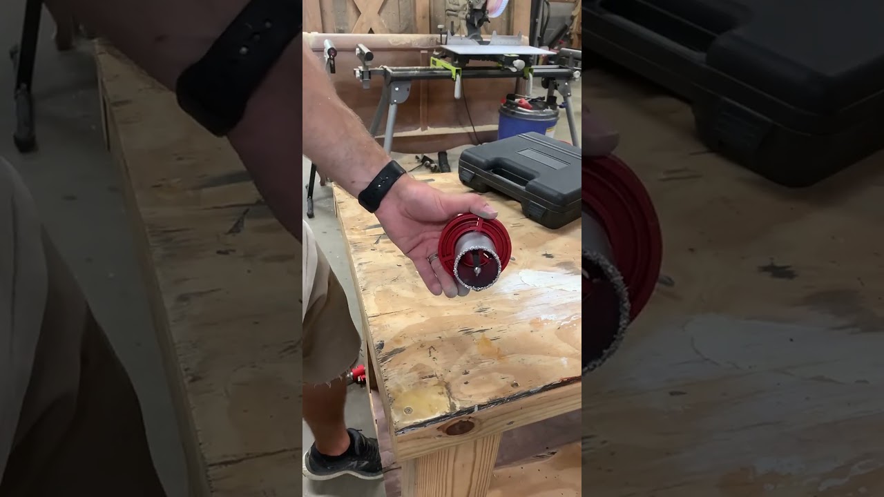 Diy bathroom tile progress with carbide grit hole saw 