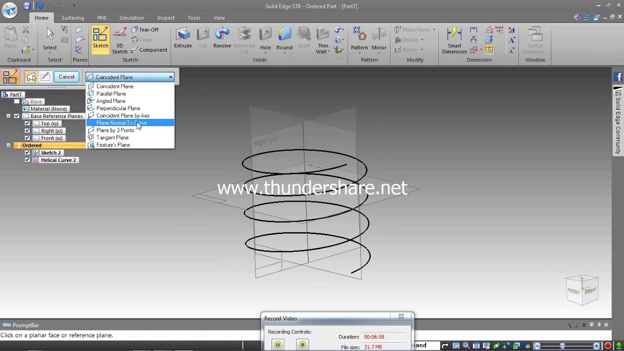 HELICAL CURVE COMMAND IN SOLID EDGE ST-9 - YouTube