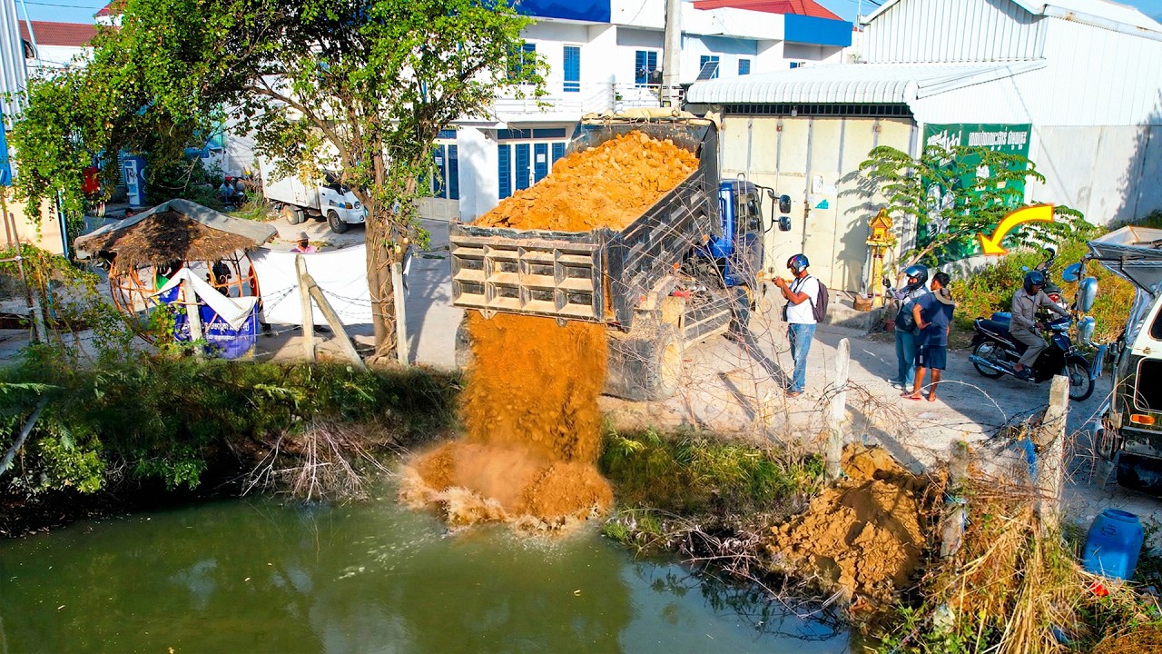 Opening a Wonderful Project! Landfill Delete Grass Using Skill Dozer D20A Push Soil with 5Ton Truck