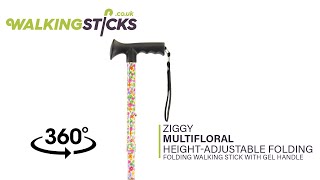 Ziggy Multifloral Height-Adjustable Folding Walking Stick with Gel Handle