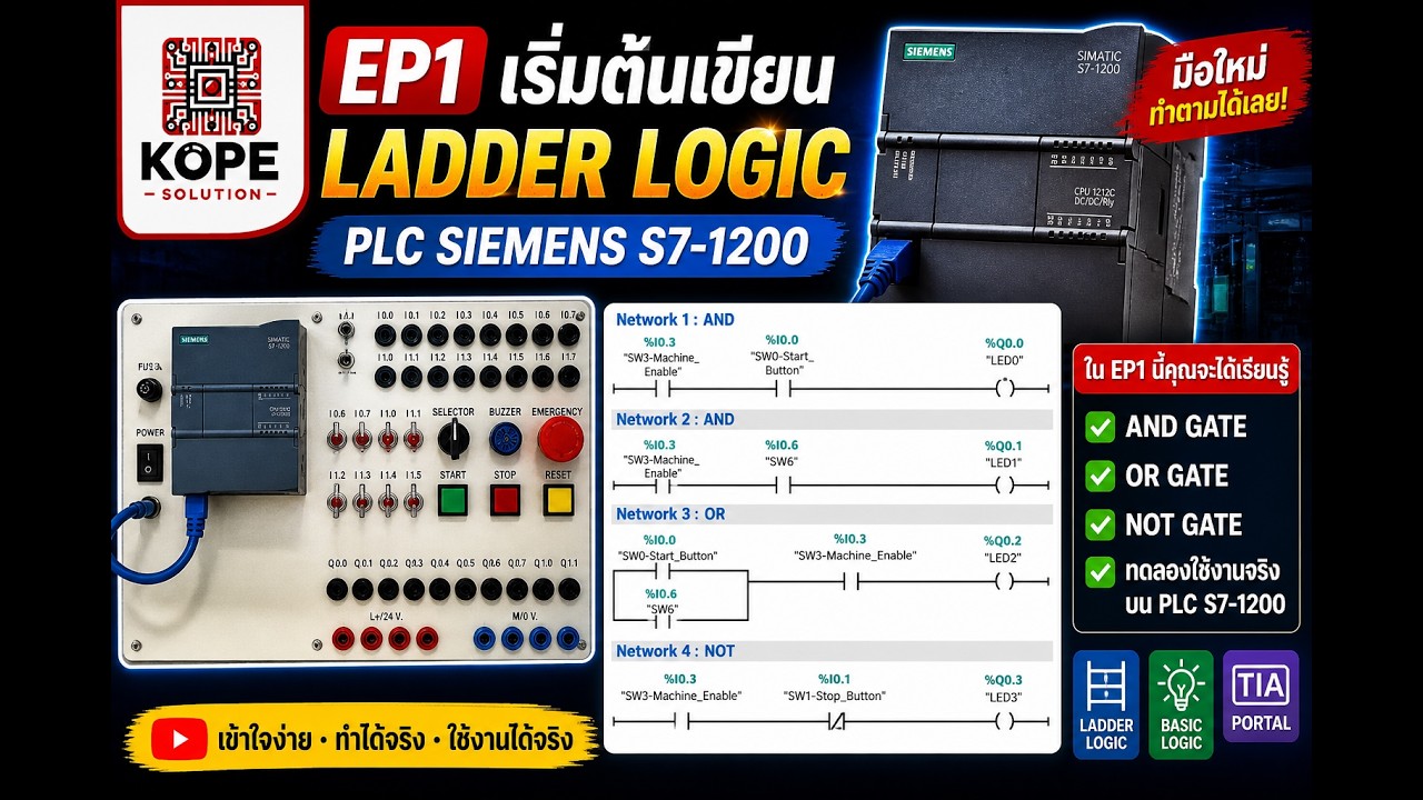 PLC Beginner EP1: เขียน Ladder Logic ครั้งแรก (AND OR NOT) | Siemens S7 ...