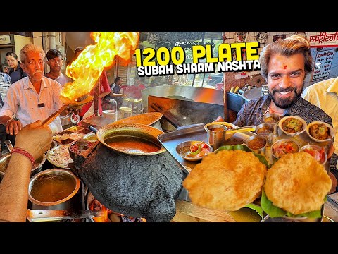 Indian Street Food BADSHAH of DESI Nashta 😍 MangeRam Moradabadi Dal, Bhagwati Chole Bhature Khajur