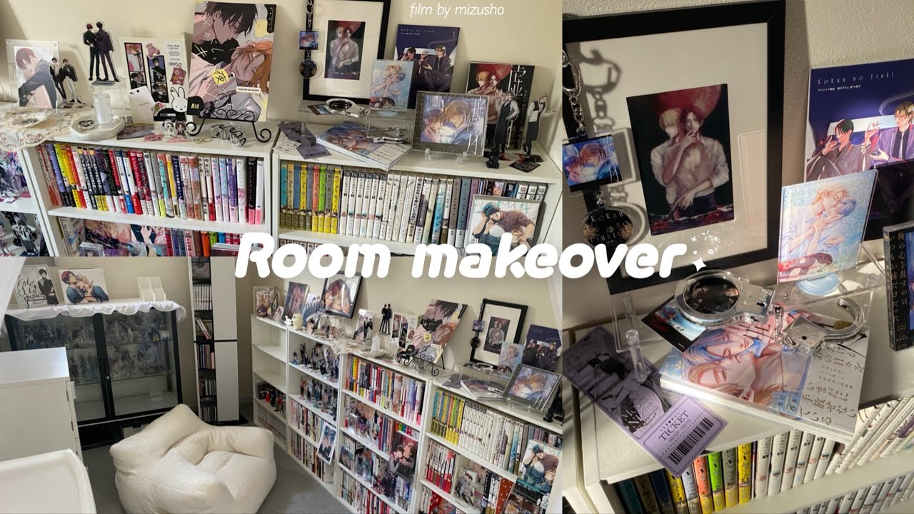 〘room makeover〙漫画部屋の本棚にグッズをいっぱい飾る🌷┆腐女子オタクの漫画収納＆グッズディスプレイ┆𝑚𝑦 𝑚𝑎𝑛𝑔𝑎 𝑟𝑜𝑜𝑚‧₊˚