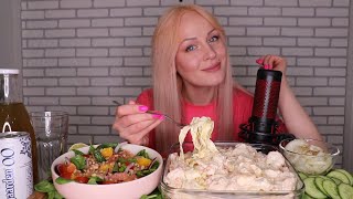 MUKBANG | Паста с креветками в сливочном соусе, салат с красной рыбой | pasta, salad не ASMR