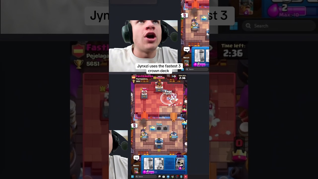 Jynxzi uses the fastest three crown deck in clash royal 