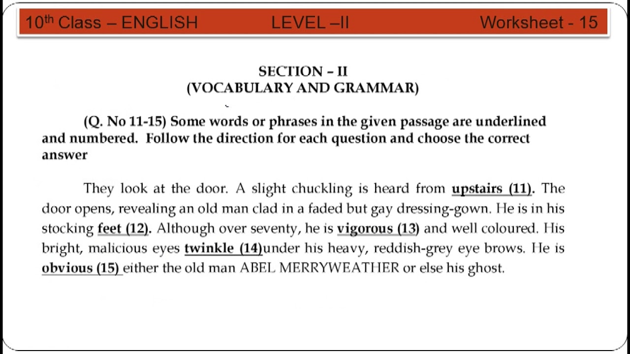 10th Class English | Level -2 | Worksheet - 15 - YouTube