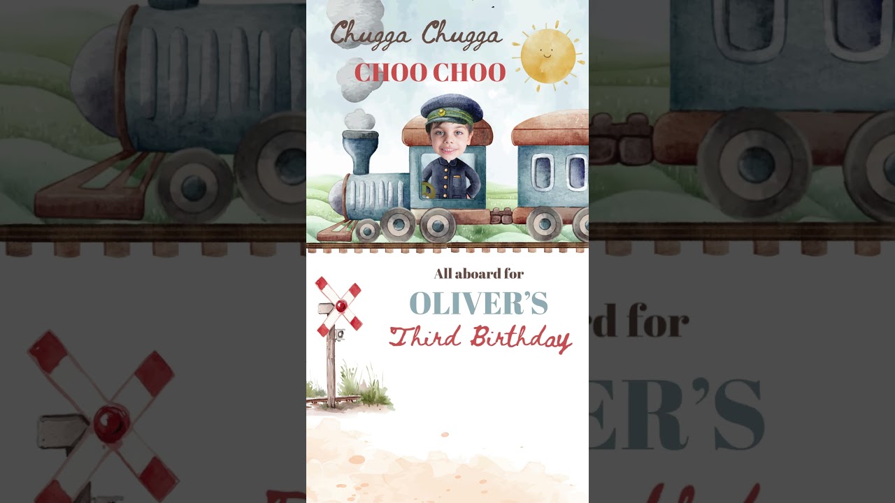 DIY Photo Train Birthday Invitation, Express 2nd Party Animated Video, All Aboard Electronic Invite