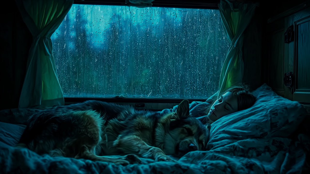🚐🌧️ Cozy Van Life Ambience | Heavy Rain on Roof and Forest Storm | Deep Sleep with My Dog 3 Hours
