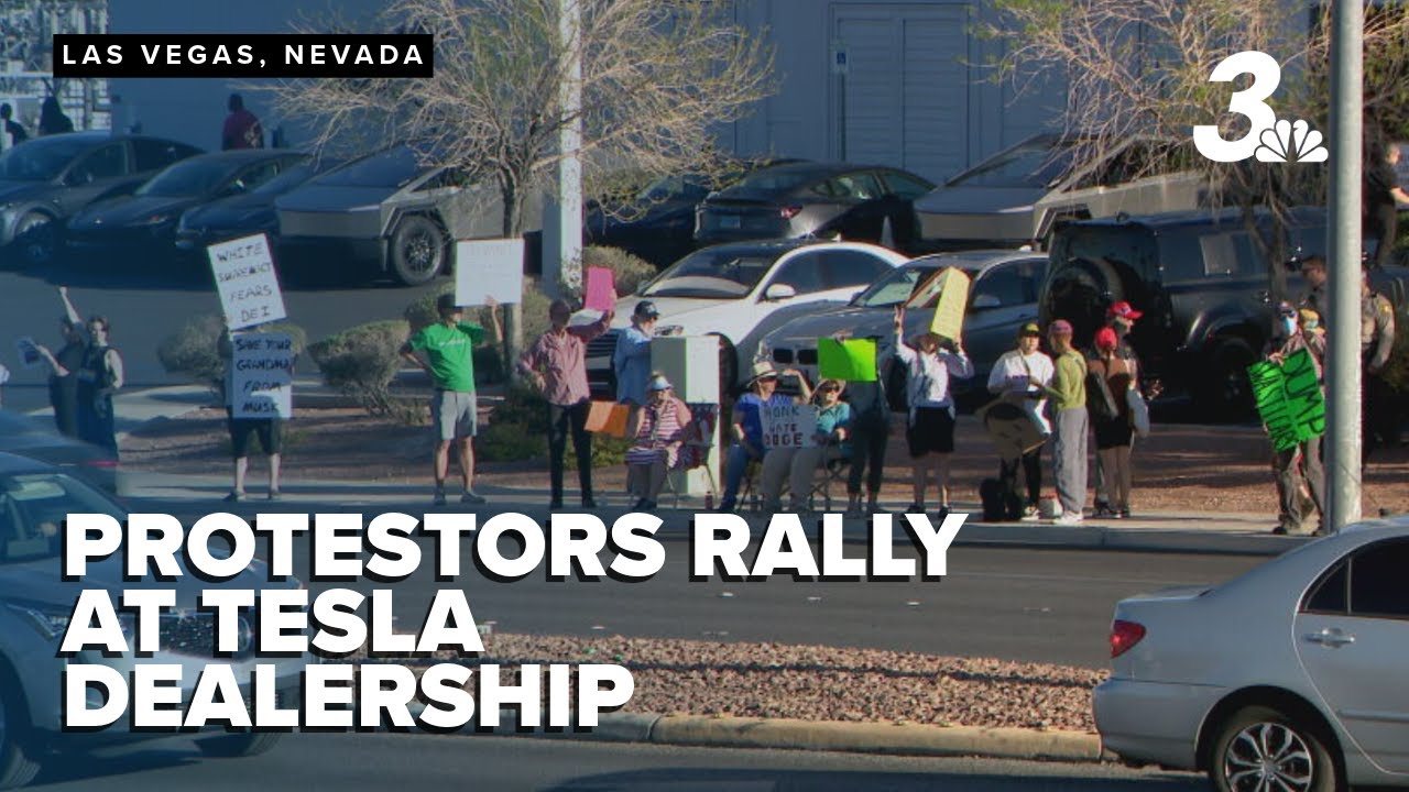 Protesters rally at Tesla dealership, demand Elon Musk exit politics ...