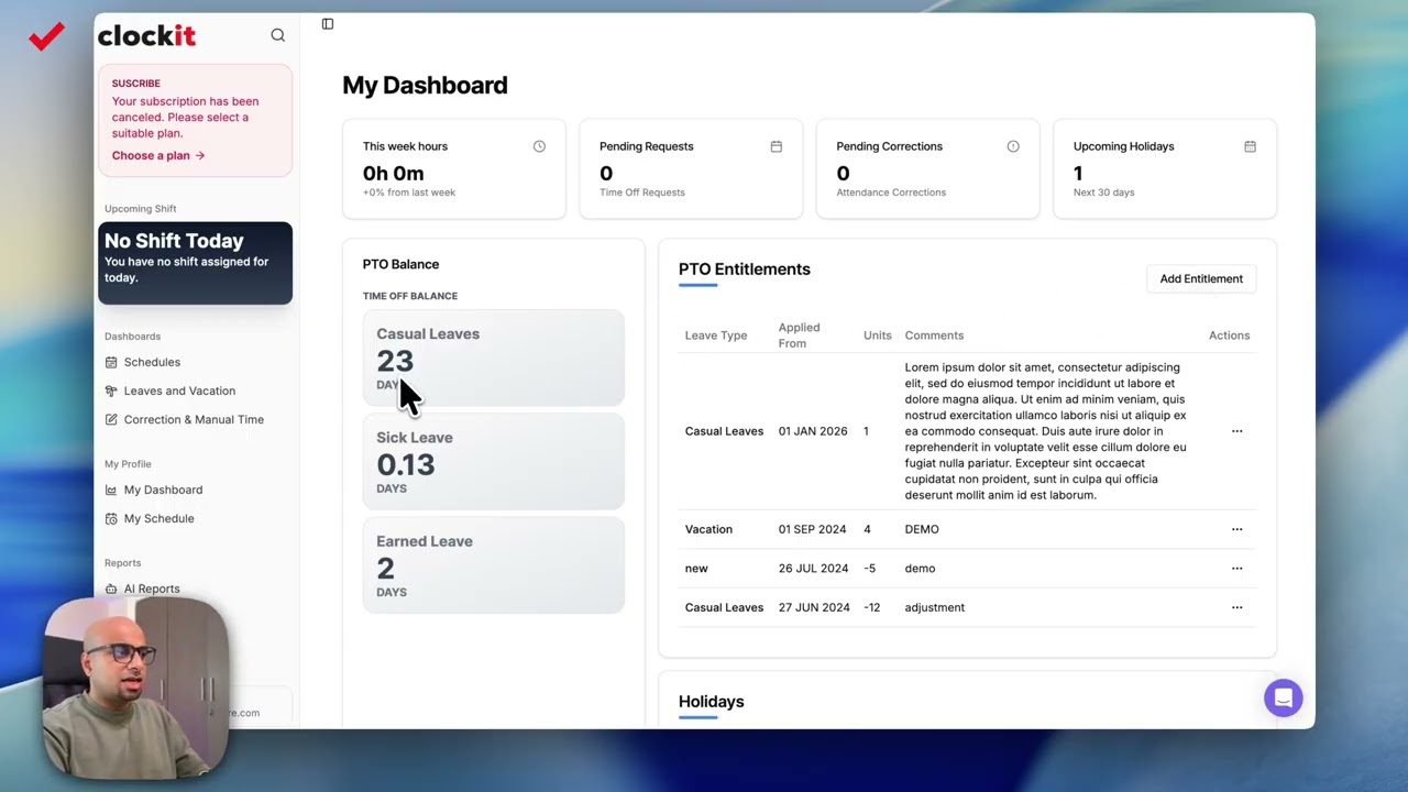 Adjust employee paid time off and vacation days or hours easily.