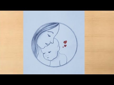 How to Draw Mother and Child Very Easy || Traditional Mother Drawing ||  Mother's Love Drawing - YouTube