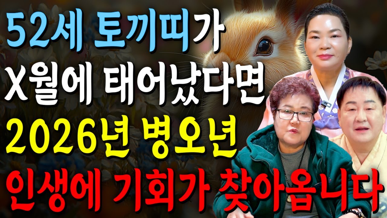 [2026년 병오년 52세 토끼띠운세] 1975년생 토끼띠가 X월에 태어났다면 2026년에 100% 대박납니다! 금전,귀인,문서운 모두 펑펑 터진다!! 75년생 토끼띠 신년운세