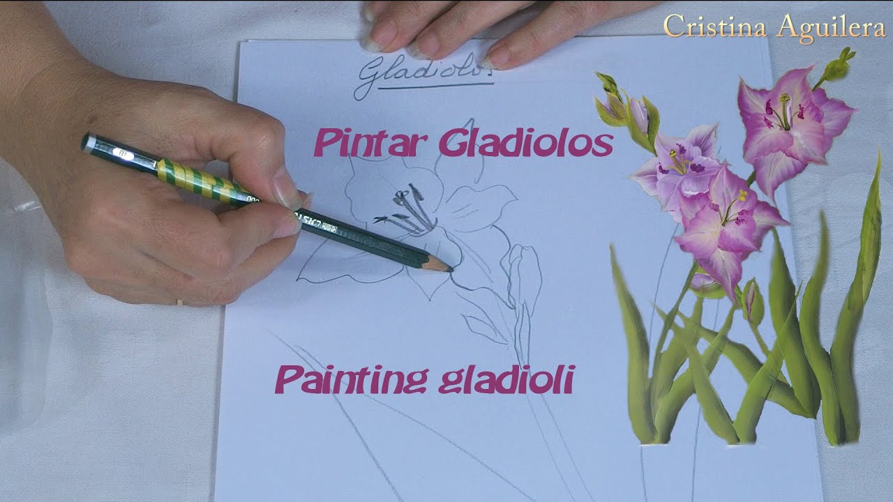 Pintar gladiolos .Painting gladioli one stroke