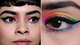 Quick & Easy Rainbow Cut-Crease Eye Makeup Look for New Years Eve 2017 - Glamrs