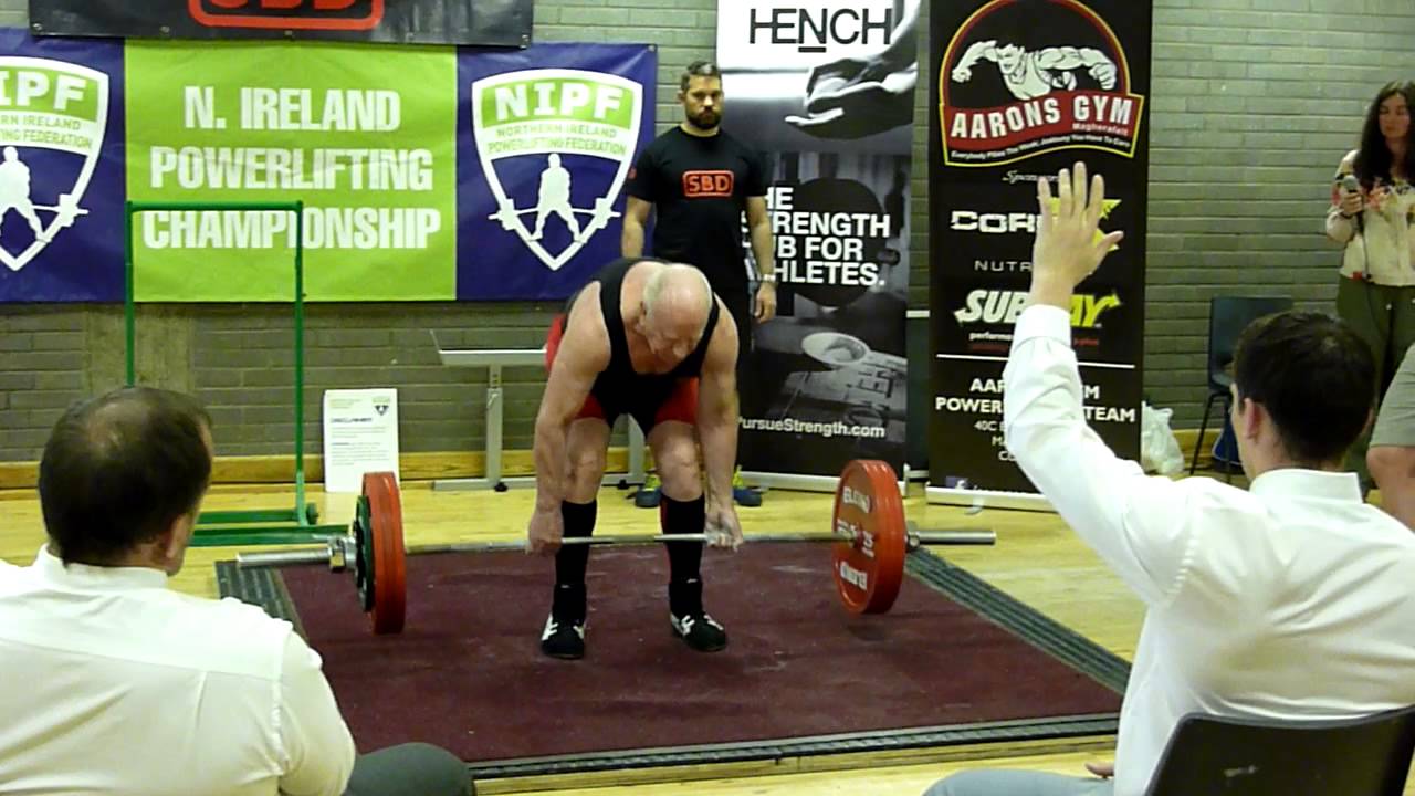 77 years old Ernest Tuff Deadlifting 200kg NIPF Push Pull 2015