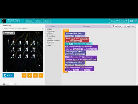 Create a dance party scene|code.org|Tech code
