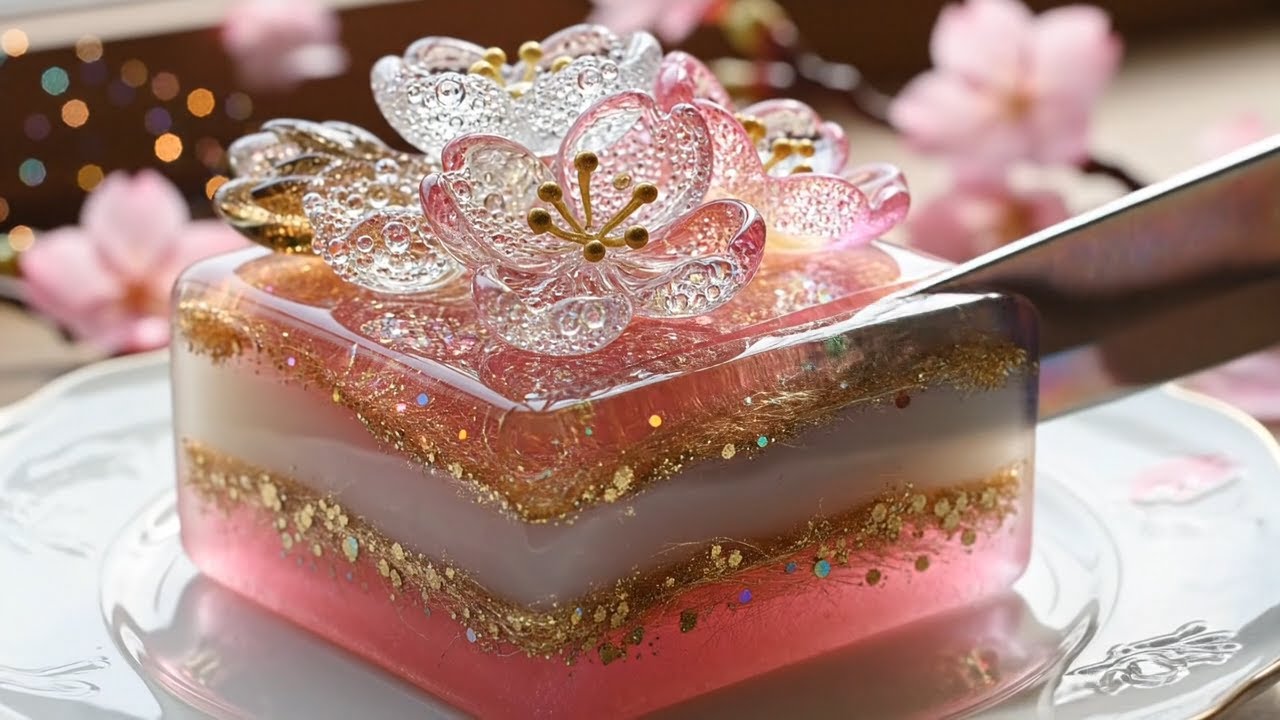 ASMR】美しすぎるガラスケーキカット｜Beautiful Glass Cake Cutting
