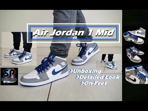 Air Jordan 1 Mid (Cement Grey/White/True Blue) - YouTube