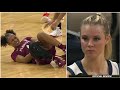 Player kicked after trying to trip opponent with her legs then waves goodbye to her after ejection