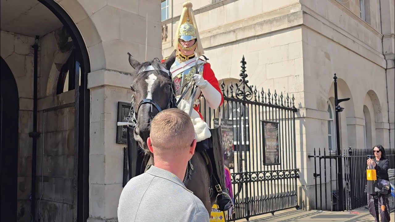 ORMONDE IS  BACK WITH THE LIFEGUARDS. KINGS GUARD TELLS TOURIST TO OUT ORMONDE SHOWS TEETH