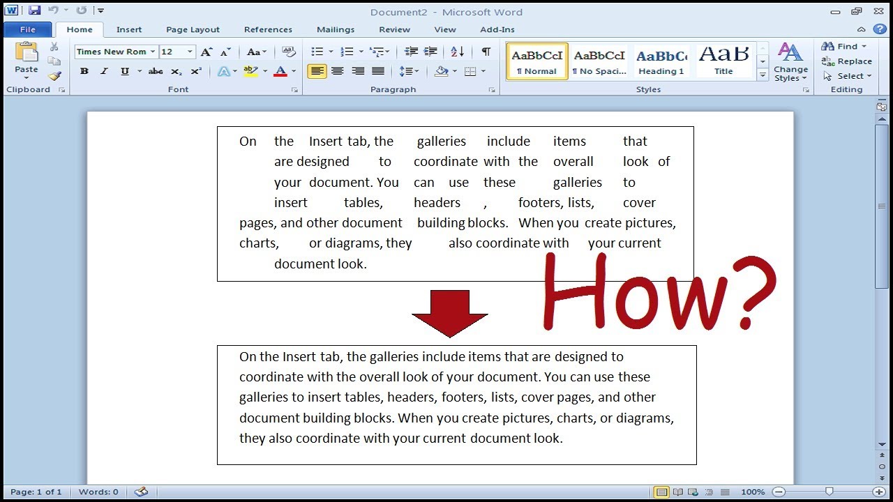 adjusting spacing between words in word