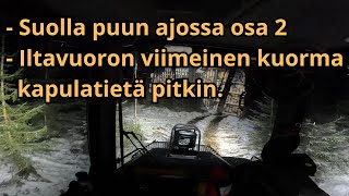 Suo uudistushakkuun ajo jatkuu illan pimeydessä osa ajouraa kulkee pöllitietä pitkin. Ponsse Elk A C