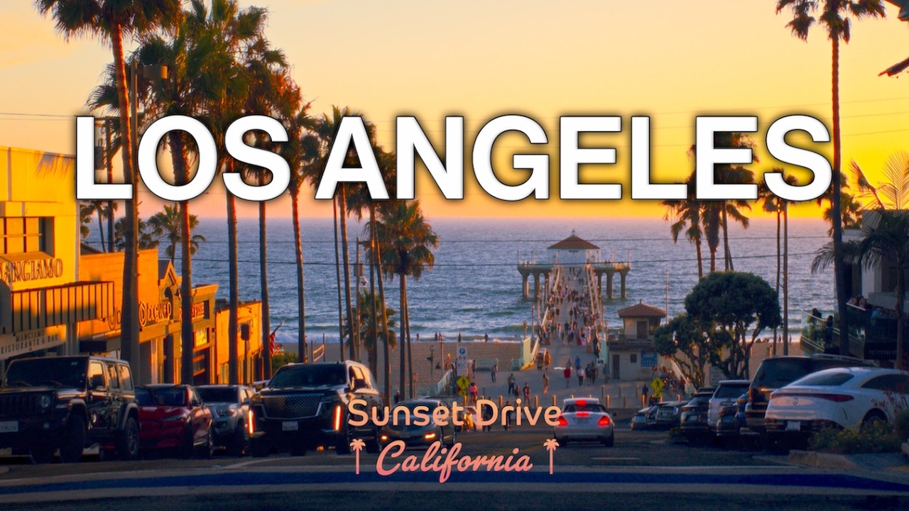 Driving Los Angeles Manhattan Beach to Venice Beach at Sunset