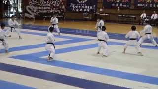 Teikyo University karate students demonstrates kata kanku da