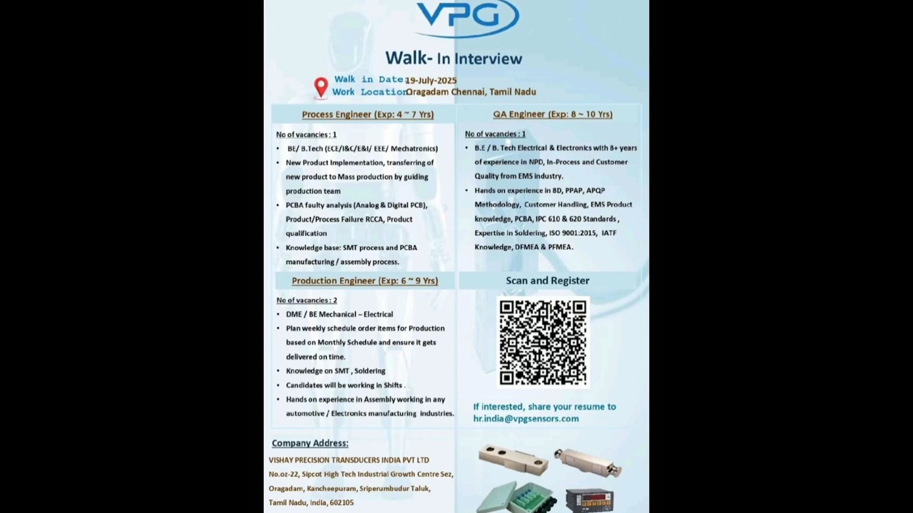 VPG Company mega walk-in interview at Chennai 