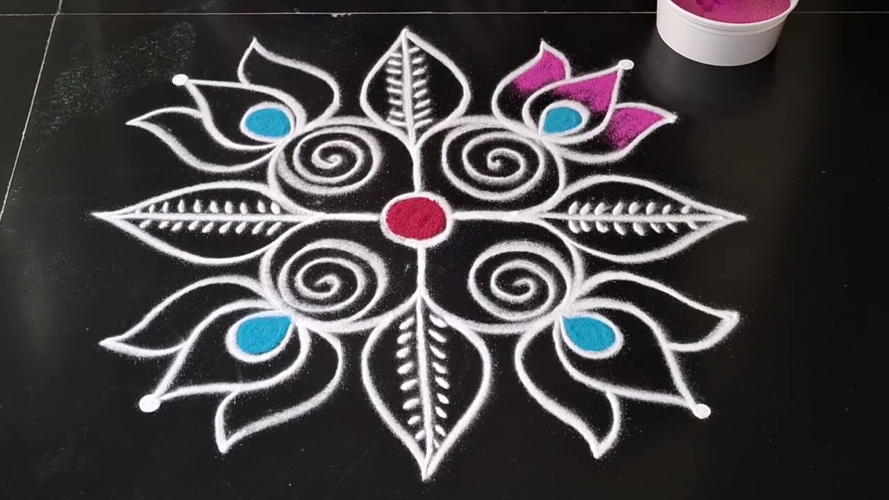 Простой и легкий лотосовый колам 🌹 простой дизайн ранголи с боковой каймой 🌹 ежедневные муггулу