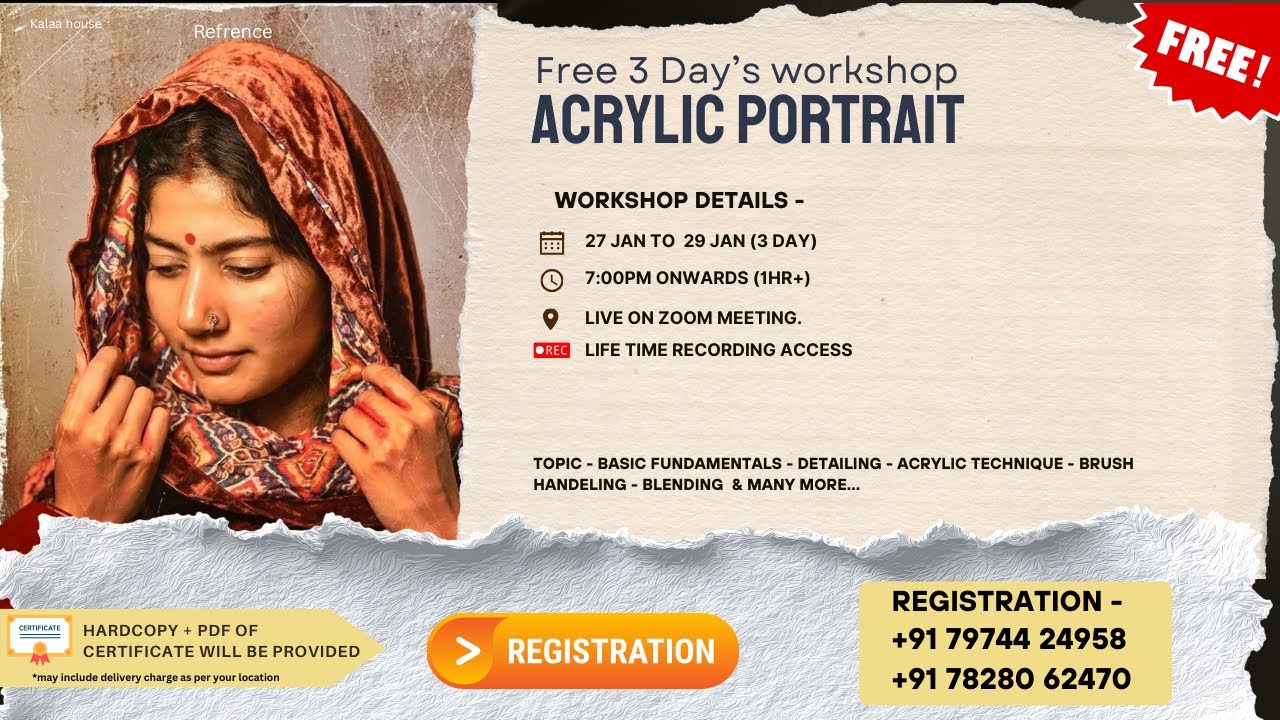 [Day 1] 3-Day Acrylic portrait  Workshop 27 Jan to 29 Jan 26 - kalaa house