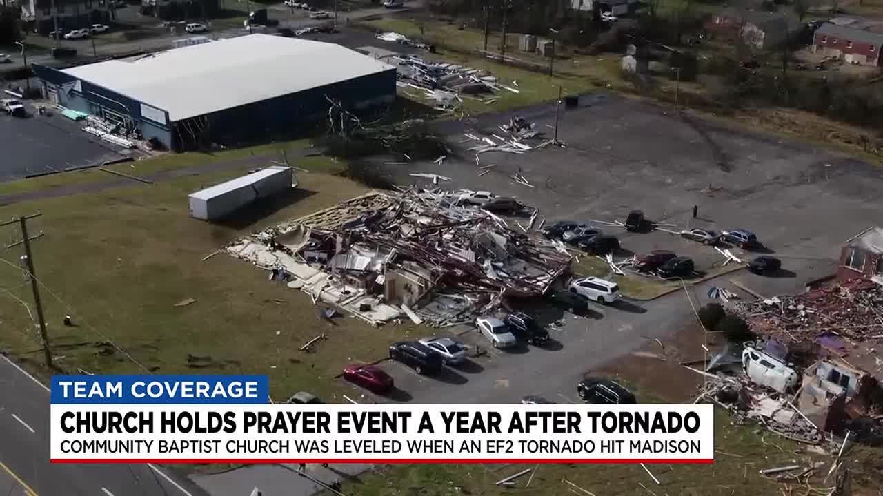 Church holds prayer event a year after tornado - YouTube