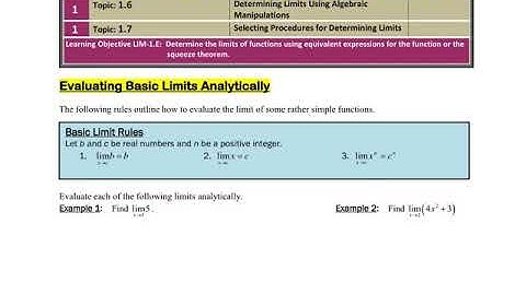 1.6/1.7 - Determining Limits Algebraically and Selecting Procedures for Determining Limits