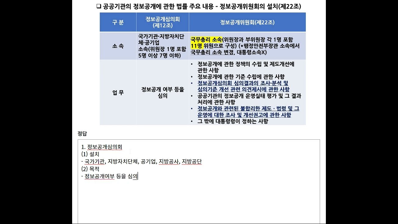 [행정사2차] 유력쟁점정리- 정보공개심의회 vs 정보공개위원회