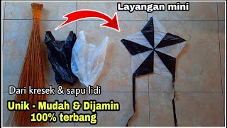 Membuat layangan bintang mini dari plastik kresek dan sapu lidi | layangan unik