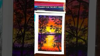 Tutorial: Sunset scenery with watercolour pencil🌅#Shorts #Trending