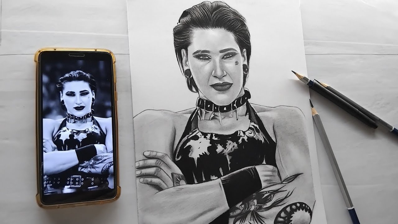 WWE Rhea Ripley drawing, Step by step, Shading Tutorial, Part 2 - YouTube