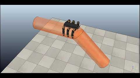 Hexapod robot climbing on a pipe that is declined in V-REP
