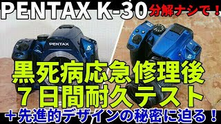 ジャンクカメラ PENTAX K-30 黒死病応急修理後耐久テスト＆デザインの秘密に迫る/分解しないで外から消磁しただけのお手軽修理だが、あっという間に元の真っ暗？ジワジワ悪化？それとも使えるまま？