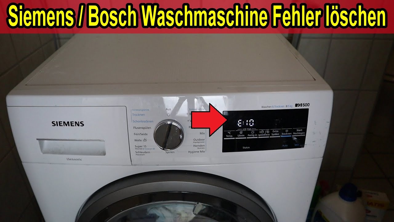 Bosch / Siemens Waschmaschine Fehlercode löschen & Fehlerspeicher  zurücksetzen / Waschmaschine reset - YouTube