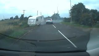 Runaway Caravan Almost Hits Passing Car