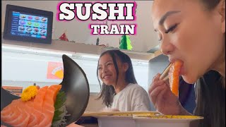 EMMA'S FIRST SUSHI TRAIN (CASUAL MUKBANG VLOG) | SASVlogs