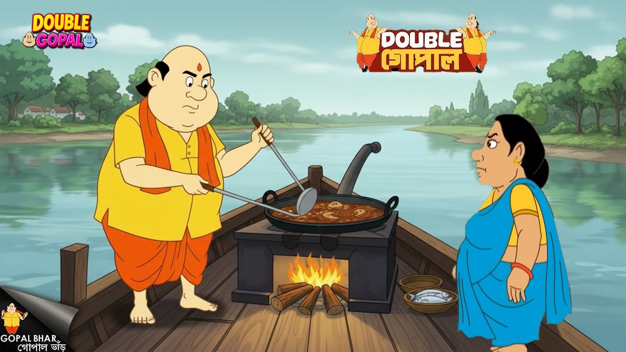 গোপাল নৌকায় তার স্ত্রীর জন্য মাছের তরকারি বানিয়েছিল। | Gopal Bhar | গোপালভাঁড় | Double Gopal | New